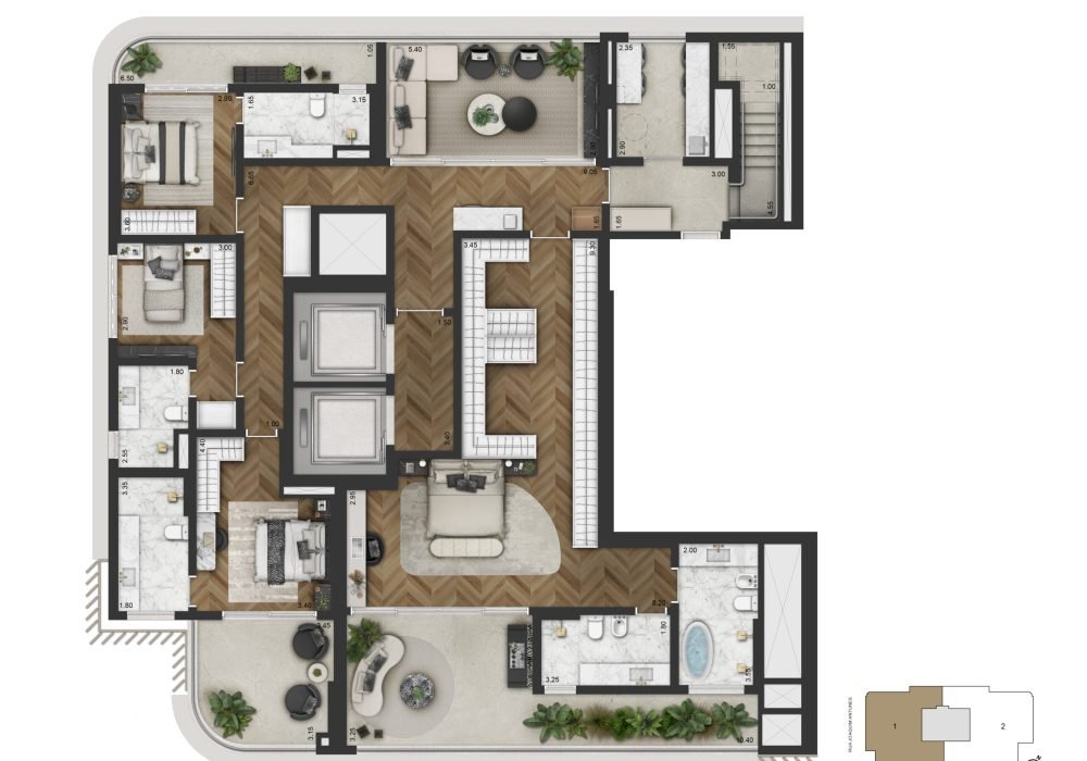 Planta Padrão Final 01 Duplex inferior 516.4m²