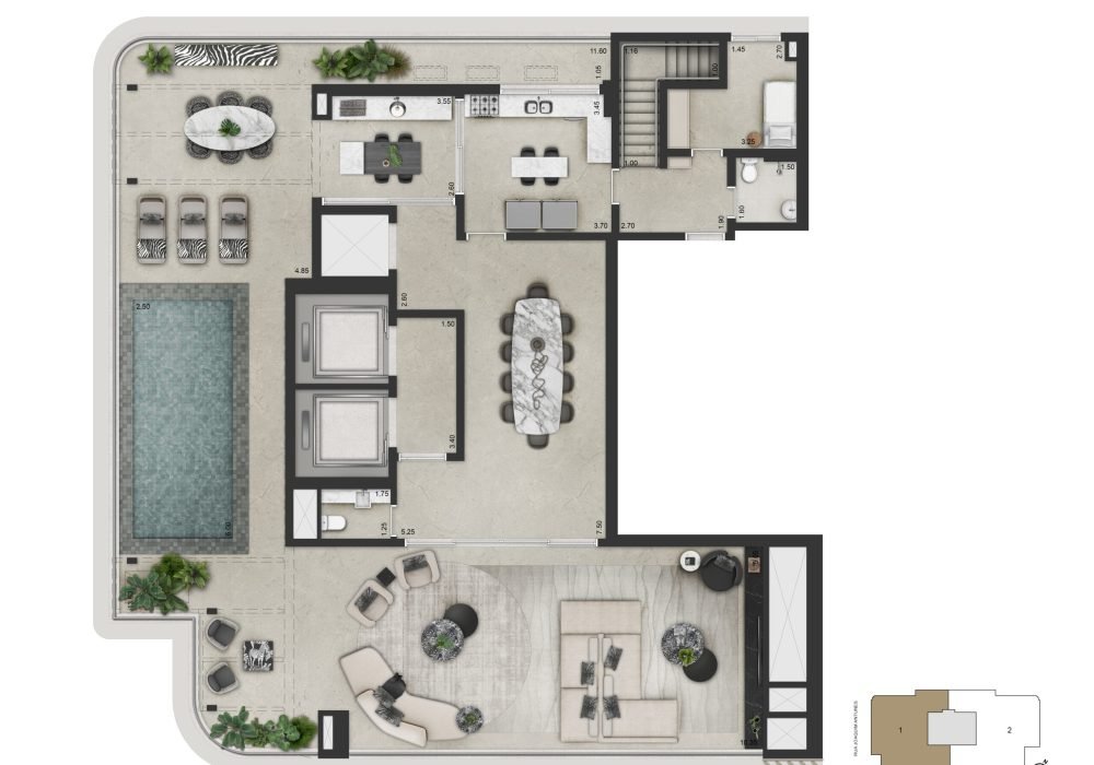 Planta Padrão Final 01 Duplex Superior 516.4m²